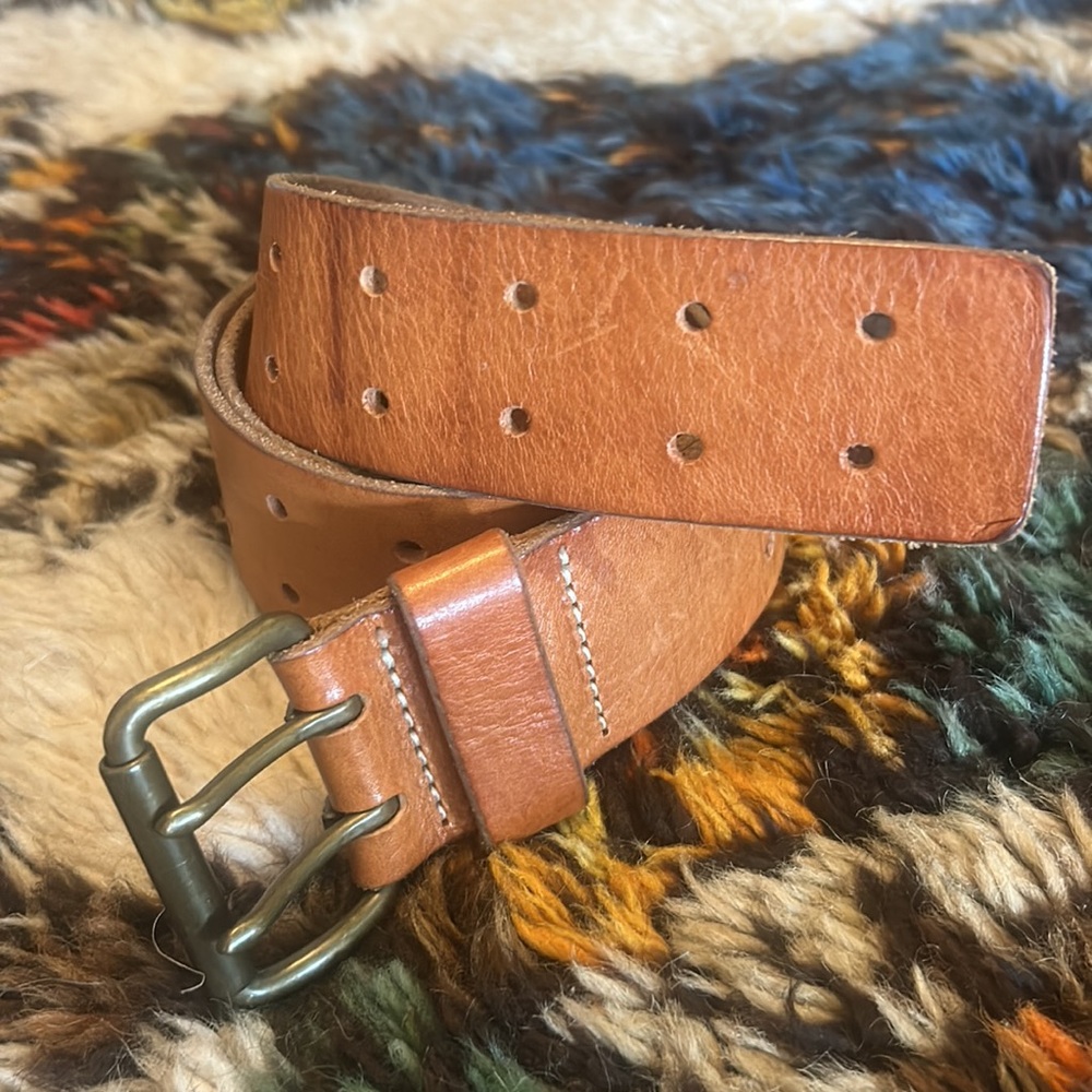 J. Crew genuine Italian leather made in USA tan S/M distressed belt